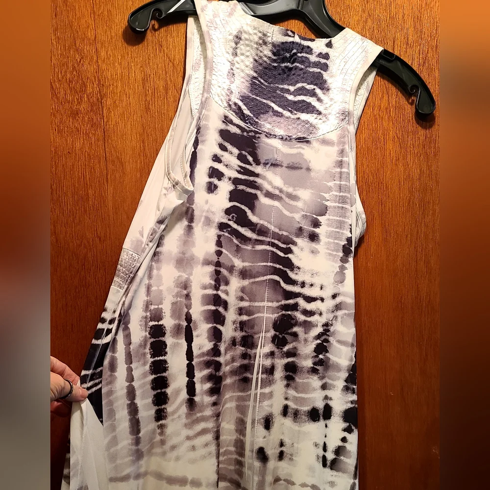 One World white&black tye dye crinkle stretch tuxedo dress szM BEAUTIFUL - Picture 2 of 9